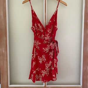 Red floral mini dress